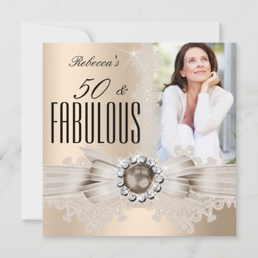 Invitation Fabuleux 50 Photo Cream Beige Brown Pearl Lace (Devant)