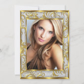 Invitation Fabuleux 50 Photo Damask Or gris argent anniversai (Dos)