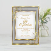 Invitation Fabuleux 50 Photo Gold gris argent fête d'annivers (Debout devant)