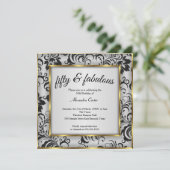 Invitation Fabuleux 50 Photo Gold gris noir Damas anniversair (Debout devant)