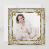 Invitation Fabuleux 50 Photo Gold gris Pearl fête d'anniversa (Dos)
