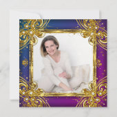 Invitation Fabuleux 50 Photo Gold Mulberry Blue Party (Dos)