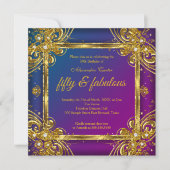 Invitation Fabuleux 50 Photo Gold Mulberry Blue Party (Devant)