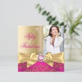 Invitation Fabuleux 50 Photo Gold Pink Bow 50e anniversaire (Debout devant)