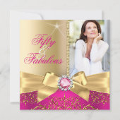 Invitation Fabuleux 50 Photo Gold Pink Bow 50e anniversaire (Devant)
