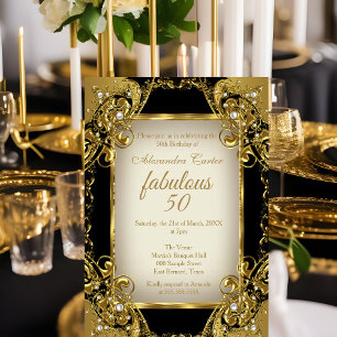 Invitation Fabuleux 50 Photo noir beige Golden Pearl Party
