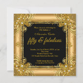 Invitation Fabuleux 50 Photo Or noir diamant anniversaire (Devant)