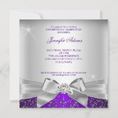 Invitation Fabuleux 50 Photo Silver Purple Bow 50e anniversai (Dos)