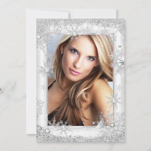 Invitation Fabuleux 50 Photo White Silver Snowflake fête (Dos)