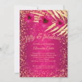 Invitation Fabuleux 50 Pink Gold Sparkle Floral Anniversaire (Devant)