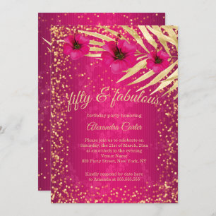 Invitation Fabuleux 50 Pink Gold Sparkle Floral Anniversaire
