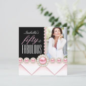 Invitation Fabuleux 50 Pink Pearl Photo Elegant Anniversaire (Debout devant)