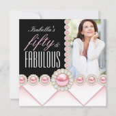 Invitation Fabuleux 50 Pink Pearl Photo Elegant Anniversaire (Devant)