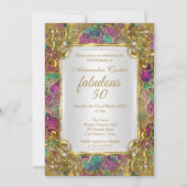 Invitation Fabuleux 50 Pink turquoise Golden Pearl fête d'ann (Devant)