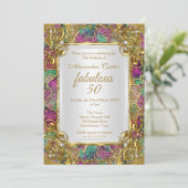 Invitation Fabuleux 50 Pink turquoise Golden Pearl fête d'ann (Debout devant)