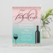 Invitation Fabuleux 50 Pink & Typographie Turquoise Vin & Fle (Debout devant)