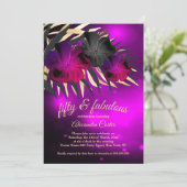 Invitation Fabuleux 50 Plum Purple Gold Black Hibiscus fête (Debout devant)