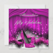 Invitation Fabuleux 50 Plum rose hauts talons plumes Annivers (Devant)