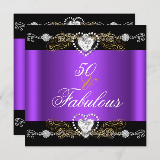 Invitation Fabuleux 50 Purple Black Silver Gold 50e anniversa (Devant / Derrière)