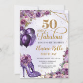 Invitation Fabuleux 50 Purple Girl Moderne 50e anniversaire (Devant)