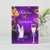 Invitation Fabuleux 50 Purple Gold Heels Champagne Party (Debout devant)
