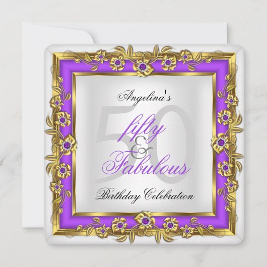 Invitation Fabuleux 50 Purple White Gold fête d'anniversaire (Devant)