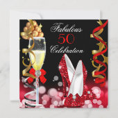Invitation Fabuleux 50 Red Black Gold Bubbles Party (Devant)
