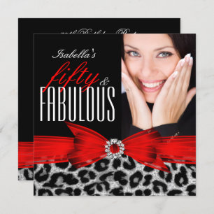 Invitation Fabuleux 50 Red Black Leopard photo fête d'anniver