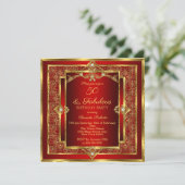 Invitation Fabuleux 50 Red Gold Floral fête d'anniversaire (Debout devant)