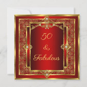 Invitation Fabuleux 50 Red Gold Floral fête d'anniversaire (Dos)