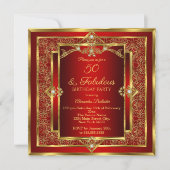 Invitation Fabuleux 50 Red Gold Floral fête d'anniversaire (Devant)