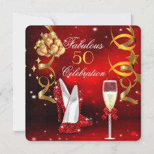 Invitation Fabuleux 50 Red Gold High Heel Champagne Party