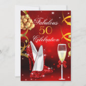 Invitation Fabuleux 50 Red Gold High Heel Champagne Party (Devant)