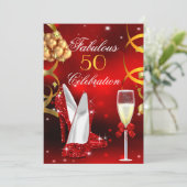 Invitation Fabuleux 50 Red Gold High Heel Champagne Party (Debout devant)