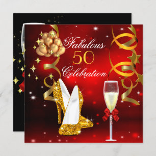 Invitation Fabuleux 50 Red Gold High Heel Champagne Party 2