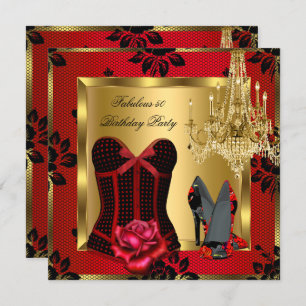 Invitation Fabuleux 50 Red Heels Chandelier Rose Lace Corset