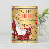 Invitation Fabuleux 50 Red Heels Gold 50th Birthday Party (Debout devant)