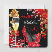 Invitation Fabuleux 50 Red Heels Gold Bubbles Anniversaire (Devant)
