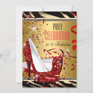 Invitation Fabuleux 50 Red Heels Zebra Gold Birthday Party