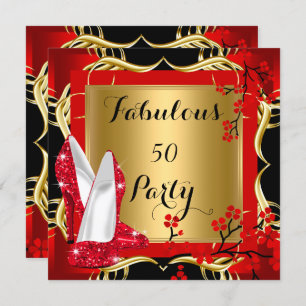 Invitation Fabuleux 50 Red Hi Heels Blossom Black Gold