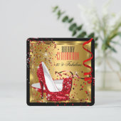 Invitation Fabuleux 50 Red High Heels Gold Birthday Party (Debout devant)