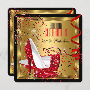 Invitation Fabuleux 50 Red High Heels Gold Birthday Party