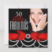 Invitation Fabuleux 50 Red Pearls Photo Anniversaire (Devant)