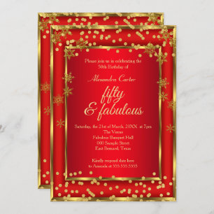 Invitation Fabuleux 50 Red Photo Gold Snowflake fête