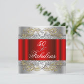 Invitation Fabuleux 50 Red Silver Gold 50th Birthday Party (Debout devant)