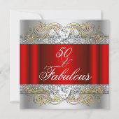 Invitation Fabuleux 50 Red Silver Gold 50th Birthday Party (Devant)