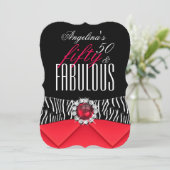 Invitation Fabuleux 50 Red Zebra Black White Anniversaire Par (Debout devant)