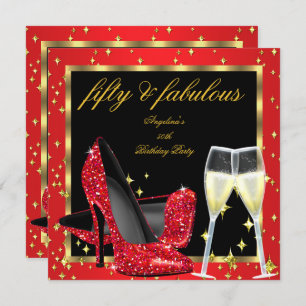 Invitation Fabuleux 50 Regal Red Champagne Heels Anniversaire