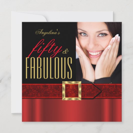 Invitation Fabuleux 50 Regal Red Gold Black Photo Anniversair (Devant)