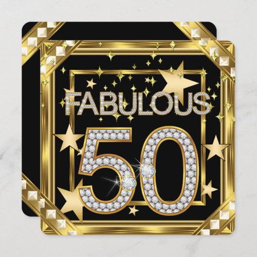 Invitation Fabuleux 50 Retro Glamor Hollywood Gold Frame 2 (Devant / Derrière)